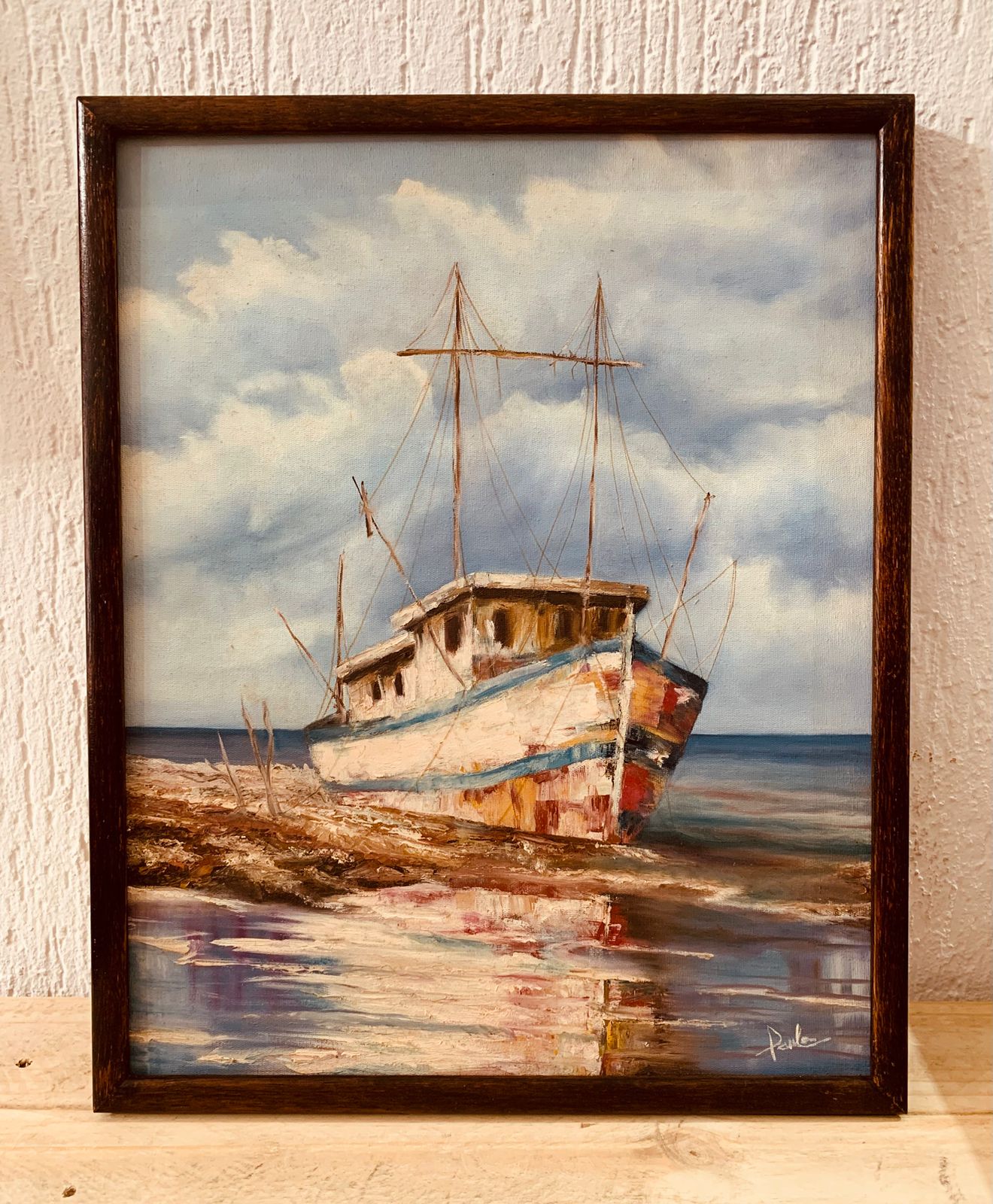 QUADRO BARCO PINTURA Á MÃO