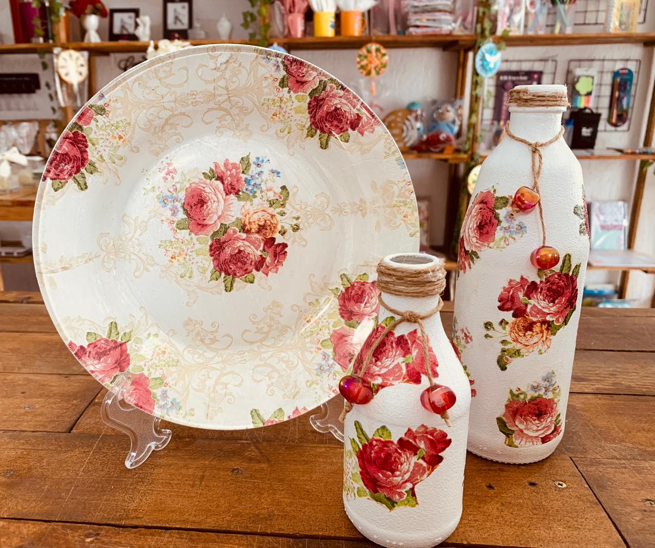 KIT 2 GARRAFAS DECORATIVAS FLOR