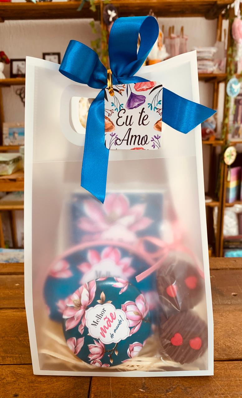 KIT BOLSA C/ PÃO DE MEL+BLOCO ANOTAÇÕES+PORTA NÍQUEL+ESPELHO